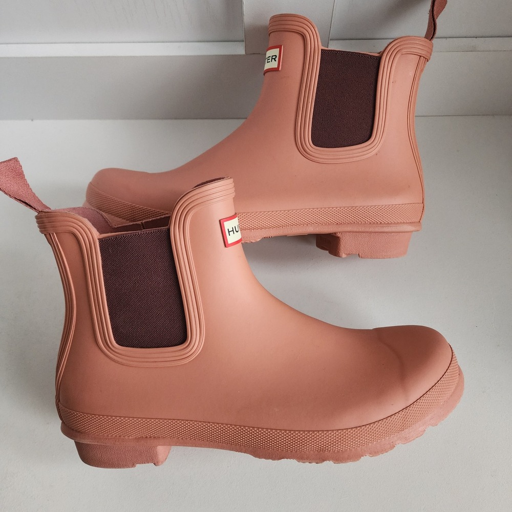 Hunter Women US 9 Salmon‎ / Rough Pink Rubber Chelsea Boots Ankle Rain Boots - Picture 7 of 14